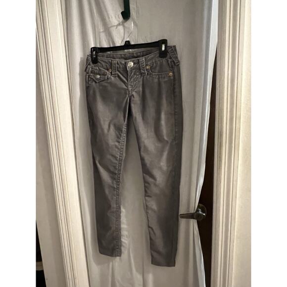 True Religion Gray Corduroy Jodie Low Rise Skinny Pants Sz 25 - Picture 1 of 6